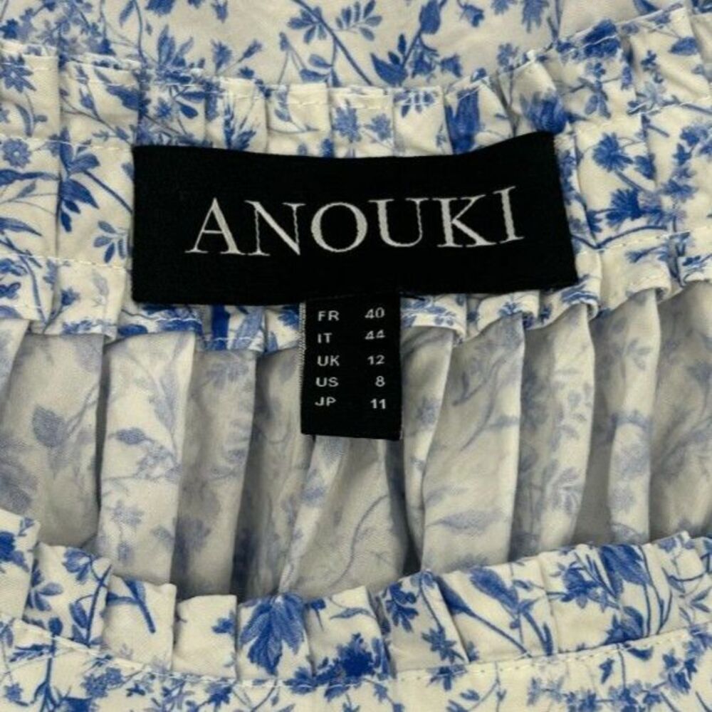 ANOUKI pleated A-line floral skirt Cottagecore Women's Size 8 Blue White Midi - Picture 2 of 5